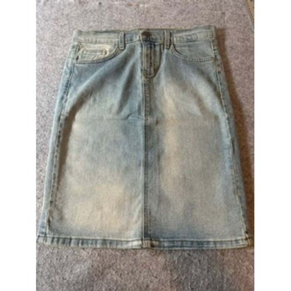 TheMogan Womens Light Wash Denim Mini Skirt Straight 5-Pocket Blue Size M